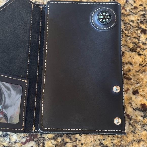NEW HARLEY DAVIDSON NWOT Black Leather Road Guide Wallet with Compass - Picture 5 of 10